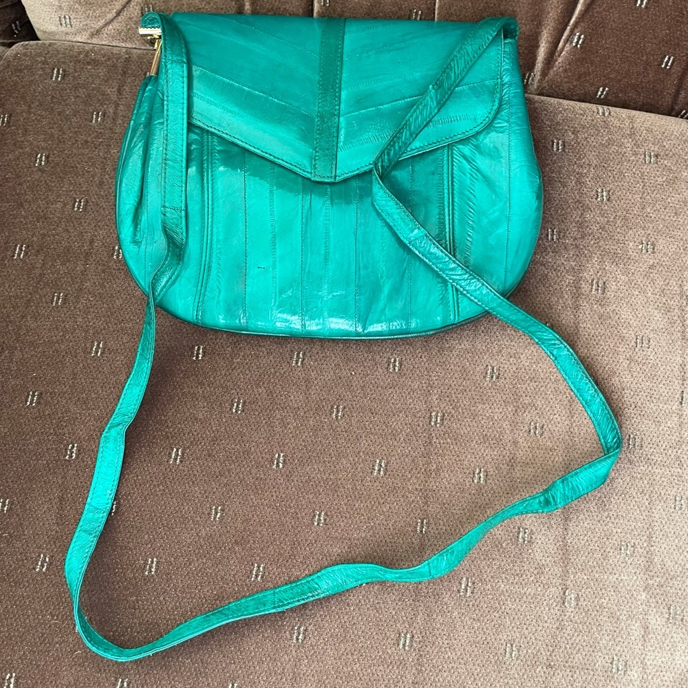 Vintage leather green cross body bag